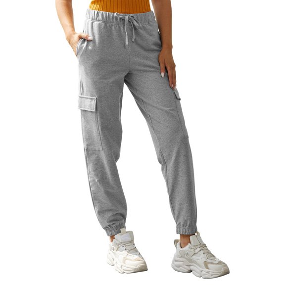 Women's Loose Cargo Sweatpants Pockets Sporty Gym Athletic Fit Jogger Pants Yoga Lounge Trousers