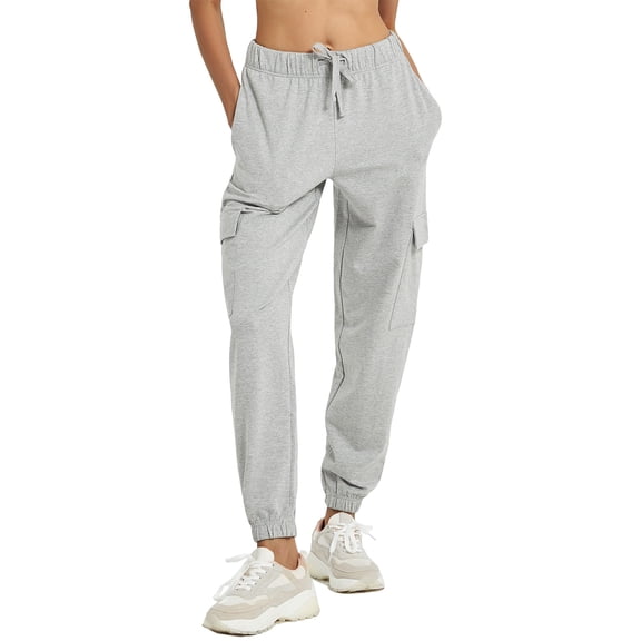 PULI Women's Loose Cargo Sweatpants with Pockets Cotton Blend Jogger Pants Elastic Waist Athletic Lounge Pants for Yoga Gym Running