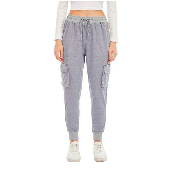 Women's Loose Cargo Sweatpants Pockets Sporty Gym Athletic Fit Workout Jogger Pants Yoga Lounge Cinch Bottom Trousers
