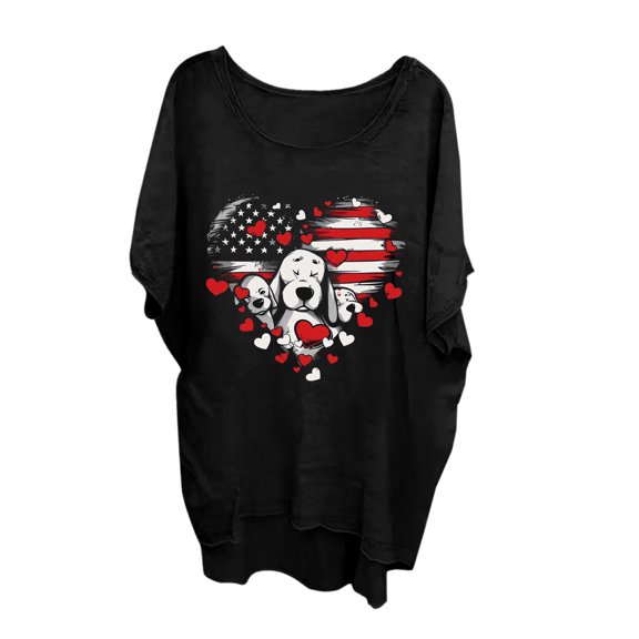 Women's Loose Casual 3/4 Length Sleeve Top T-Shirt Printed Blouse Black,L