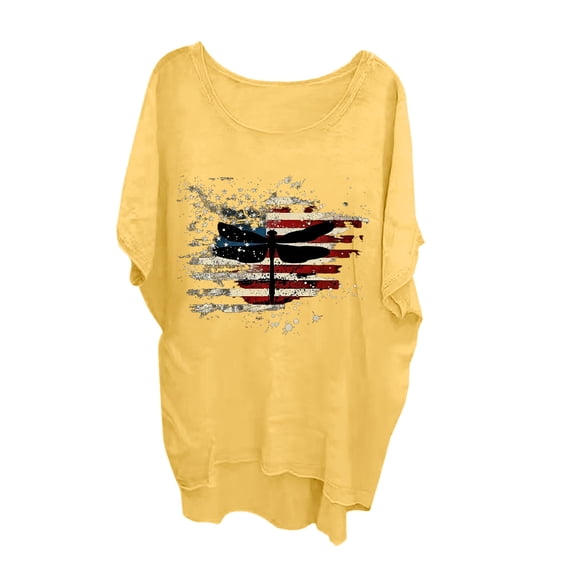 Women's Loose Casual 3/4 Length Sleeve Top T-Shirt Printed Blouse Yellow,2XL