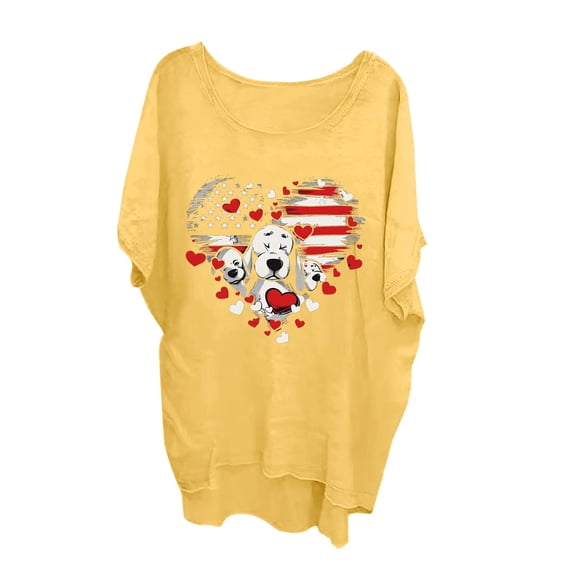 Women's Loose Casual 3/4 Length Sleeve Top T-Shirt Printed Blouse Yellow,XXXXXL