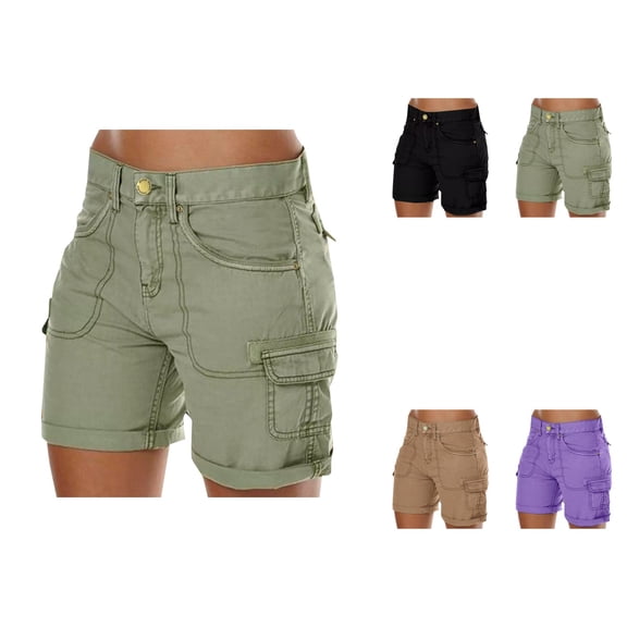 Women's Loose Casual Cargo Shorts, Solid Color Summer Beach Shorts with Buttons, Hot Pants & Mini Pants