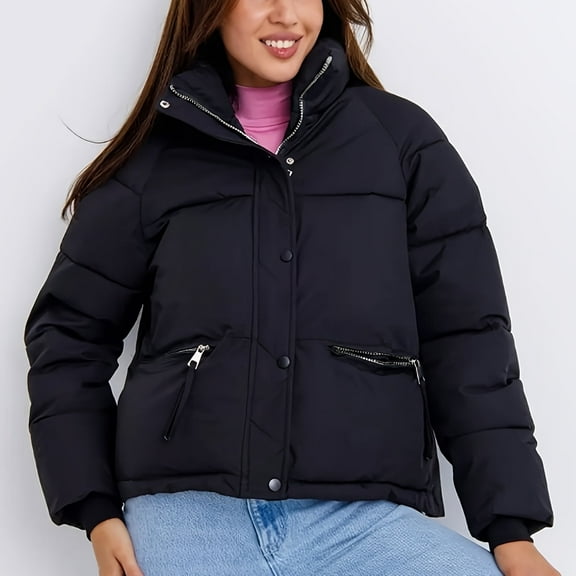 Women's Loose Casual Jacket Outdoor Warm Winter Short Thick Jacket with Pockets