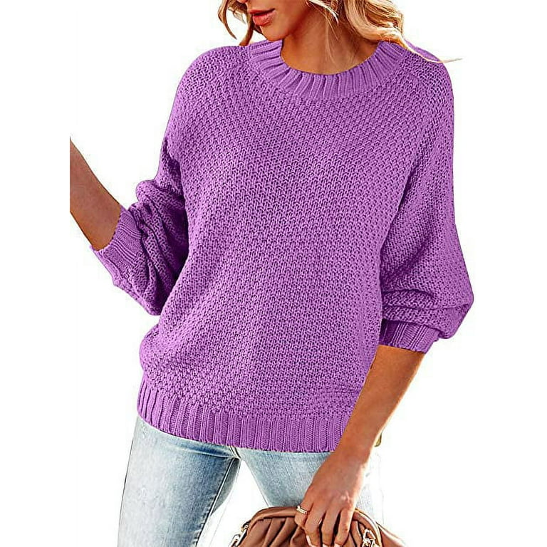 Women s Loose Casual Knitted Pullover Solid Color Sweater Oversized Crewneck Baggy Jumper Tops
