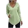 thumbnail image 1 of Women's Loose Casual Long Sleeve Waffle Sweatshirt Tops with Drawstring Hooded V-Neck Fall Pullover Hoodies, 1 of 6