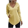 thumbnail image 1 of Women's Loose Casual Long Sleeve Waffle Sweatshirt Tops with Drawstring Hooded V-Neck Fall Pullover Hoodies, 1 of 6