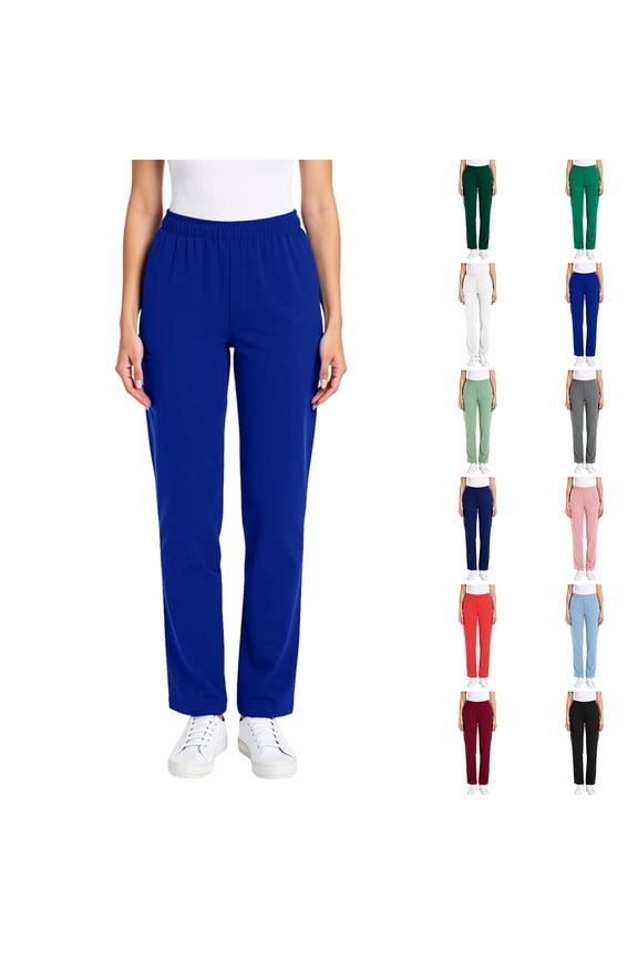 Women's Loose Casual Pants with Elastic Waistband and Drawstring for Caregiver Long Trousers for Nurses & Techs Light Blue S