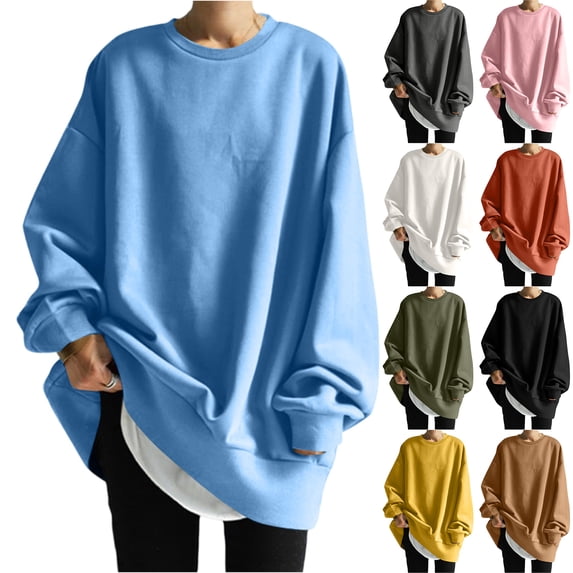 Women's Loose Casual Pullover Solid Color Sweatshirt, Simple Fall Winter Fashion with Comfort Fit and Soft Material for Everyday Use and Layering,Light Blue,M