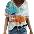 thumbnail image 1 of Women's Loose Casual Short Sleeve V Neck T Shirts Printed Tshirts Blouses, 1 of 4