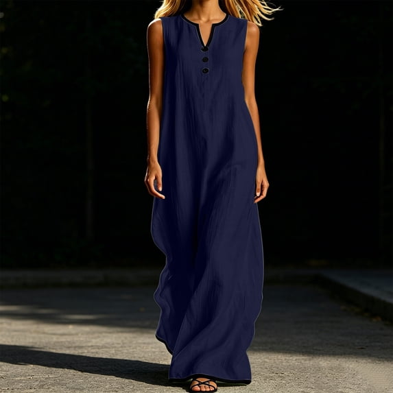 Women's Loose Casual Sleeveless Patchwork Long Dress Flowy Summer Midi