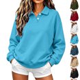 thumbnail image 1 of Women's Loose Casual Sweatshirts,2‑Button Collar Long Sleeve Solid Pullover Tops,Weekend Outing, 1 of 6