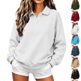 thumbnail image 1 of Women's Loose Casual Sweatshirts,2‑Button Collar Long Sleeve Solid Pullover Tops,Weekend Outing, 1 of 4