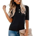 thumbnail image 1 of Women's Loose Casual T-ShirtSummer Comfort Short Sleeves Plain Mock/Turtle Neck Half Fitted Tee sTank Top with Covered Sleeve, 1 of 9