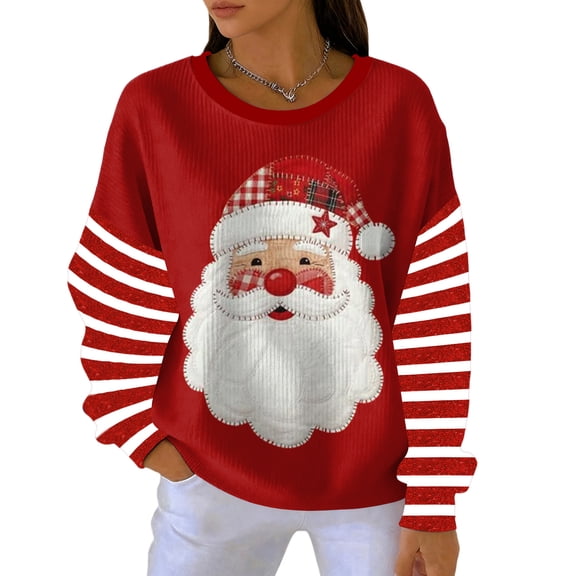Women's Loose Comfortable Casual Fashionable Round Neck Christmas Pattern Long Sleeved Sweatshirt for Comfortable Wear and Festive Design