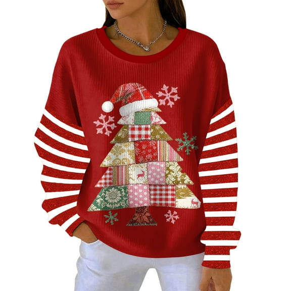 Women's Loose Comfortable Casual Fashionable Round Neck Christmas Pattern Long Sleeved Sweatshirt for Comfortable Wear and Festive Design