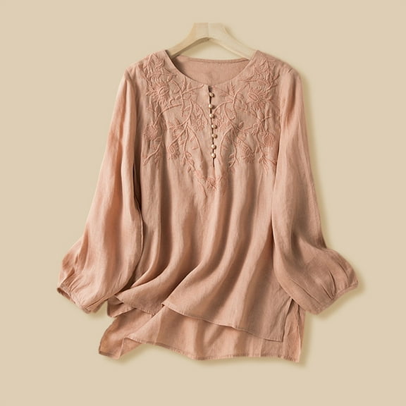 Women's Loose Commuting Casual Retro Temperament Solid Color Linen Shirt Active Shirts Women Short Sleeve Women Long Sleeve Shirt Shirts for Women Women Causal Shirts Summer Sports Women Loose Womens