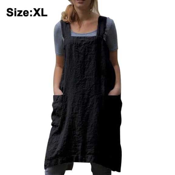Women's Loose Cross Back Pinafore Apron with Large Pockets Home Kitchen, Restaurant, Coffee house,Cooking Gardening Works