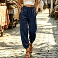 thumbnail image 1 of Women's Loose Cuffed Long Pants Baeitkot Women's Fashion Casual Solid Color Elastic Waist Pocket Loose Cuffed Long Pants Navy XXL, 1 of 8