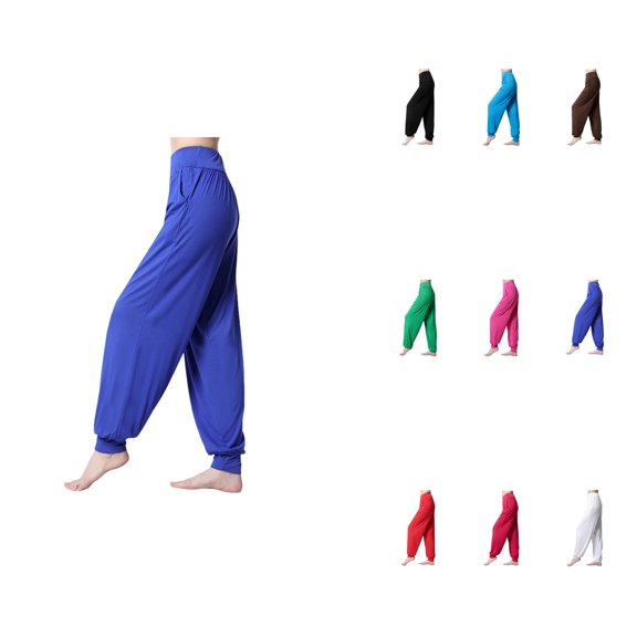 Women's Loose Elastic Soft Modal Yoga Pants, Flat Waist with Pockets, Fitness & Dance Harem Pants for Workout, Casual Wear