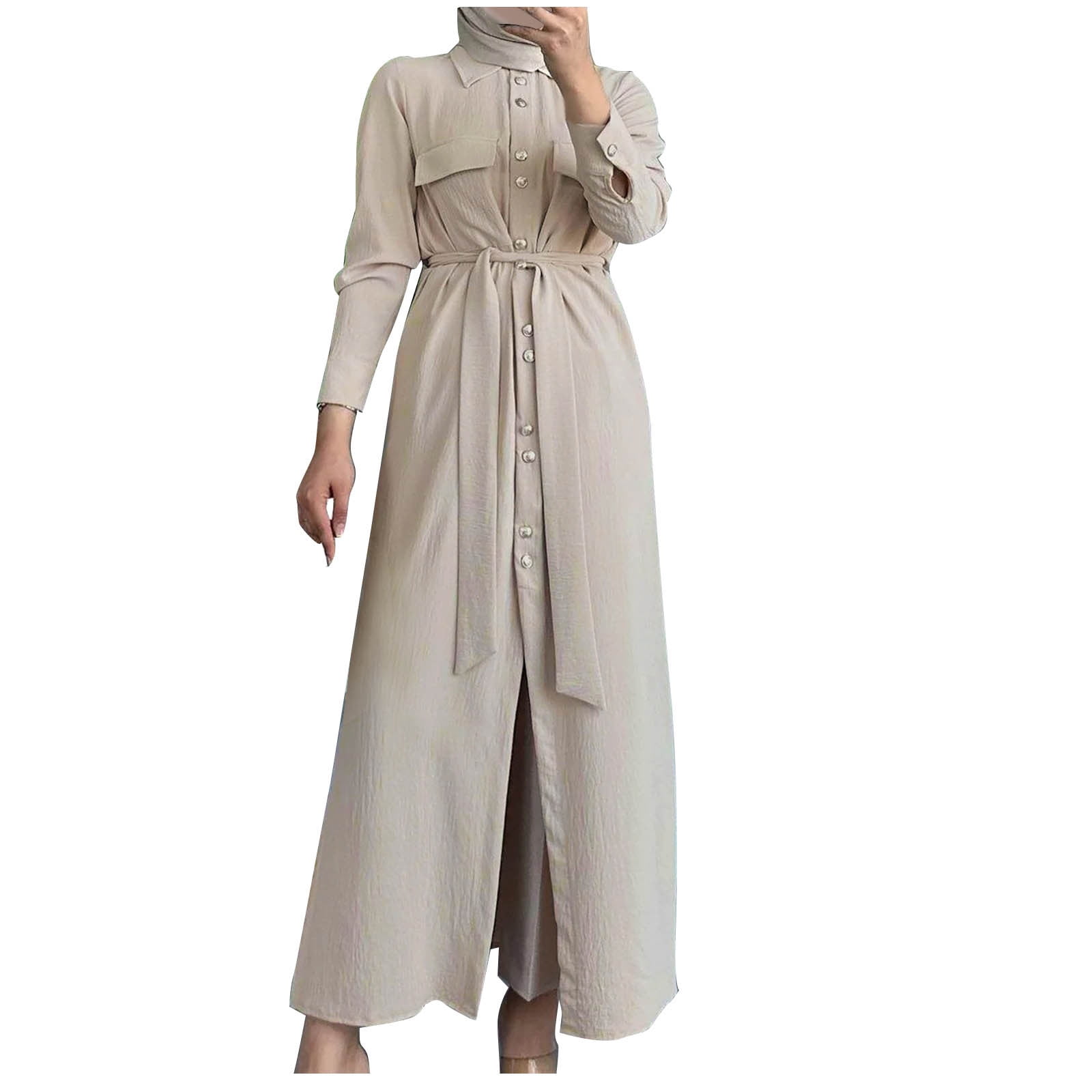 shirt dress muslim women Women Ladies Fashion Striped Shirt Dress Muslim Abaya Casual Buttons Loose Robe