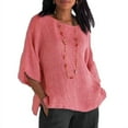 thumbnail image 1 of Women's Loose Fashion Three-Quarter Sleeve Crew Neck Linen Shirt Top, 1 of 1