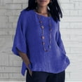 thumbnail image 1 of Women's Loose Fashion Three-Quarter Sleeve Crew Neck Linen Shirt Top, 1 of 1