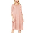 thumbnail image 1 of Women's Loose Fit 3/4 Sleeve Round Neck Jersey Knit A-Line Solid Midi Dress, 1 of 4
