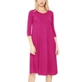 thumbnail image 1 of Women's Loose Fit 3/4 Sleeve Round Neck Jersey Knit A-Line Solid Midi Dress, 1 of 4