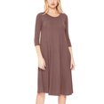 thumbnail image 1 of Women's Loose Fit 3/4 Sleeve Round Neck Jersey Knit A-Line Solid Midi Dress, 1 of 4