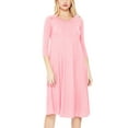thumbnail image 1 of Women's Loose Fit 3/4 Sleeve Round Neck Jersey Knit A-Line Solid Midi Dress, 1 of 4