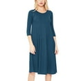 thumbnail image 1 of Women's Loose Fit 3/4 Sleeve Round Neck Jersey Knit A-Line Solid Midi Dress, 1 of 4