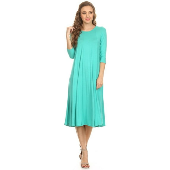 Women's Relaxed Fit 3/4 Sleeve Round Neck Jersey Knit A-Line Solid Maxi Dress