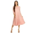 thumbnail image 1 of Women's Relaxed Fit 3/4 Sleeve Round Neck Jersey Knit A-Line Solid Maxi Dress, 1 of 4