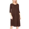 thumbnail image 1 of Women's Loose Fit 3/4 Sleeve Round Neck Jersey Knit A-Line Solid Midi Dress, 1 of 4