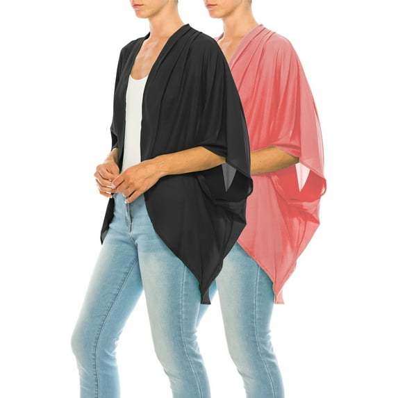 Women's Loose Fit 3/4 Sleeves Kimono Style Cover Up Solid Cardigan Pack of 2