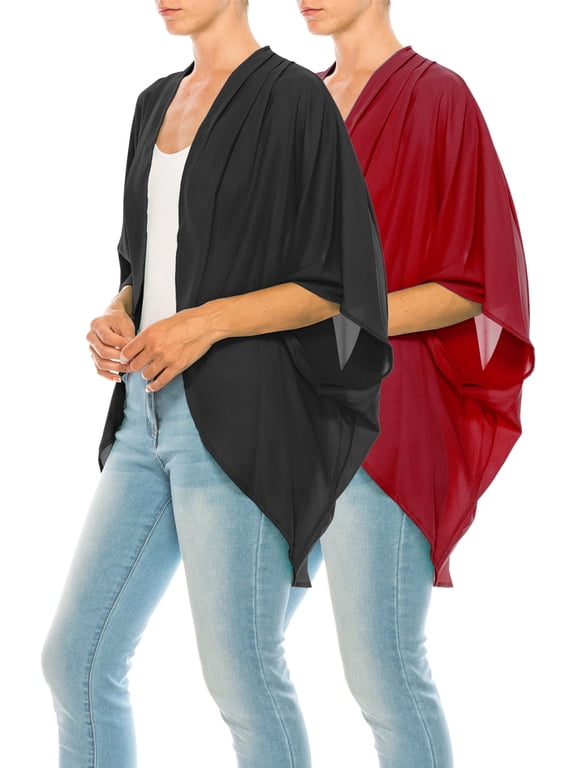 Kimono V-Neck Solid Print, Blouses & Tops 2 Pack Women's