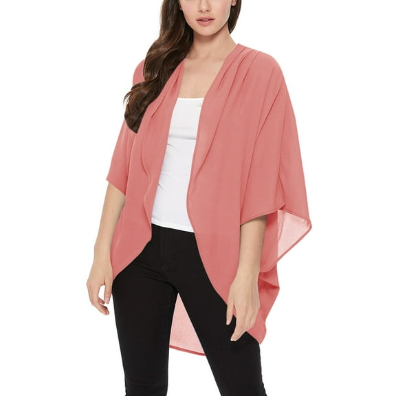 Women's  Loose Fit 3/4 Sleeves Kimono Style Cover Up Solid Cardigan S-3XL