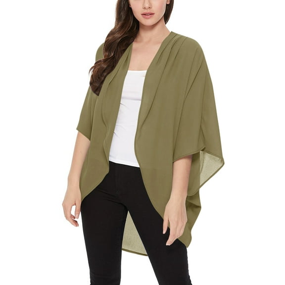 Women's  Loose Fit 3/4 Sleeves Kimono Style Cover Up Solid Cardigan S-3XL