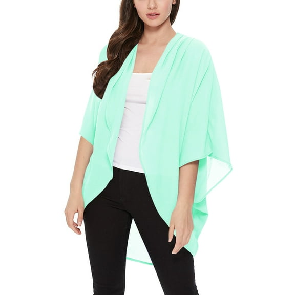 Women's  Loose Fit 3/4 Sleeves Kimono Style Cover Up Solid Cardigan S-3XL