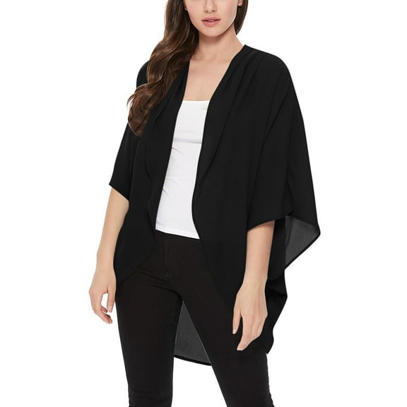 Women's  Loose Fit 3/4 Sleeves Kimono Style Cover Up Solid Cardigan S-3XL