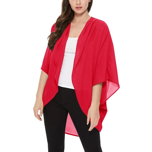 Women's  Loose Fit 3/4 Sleeves Kimono Style Cover Up Solid Cardigan S-3XL