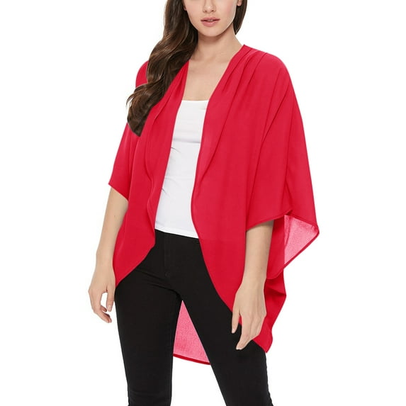 Women's Loose Fit 3/4 Sleeves Kimono Style Cover Up Solid Cardigan S-3XL