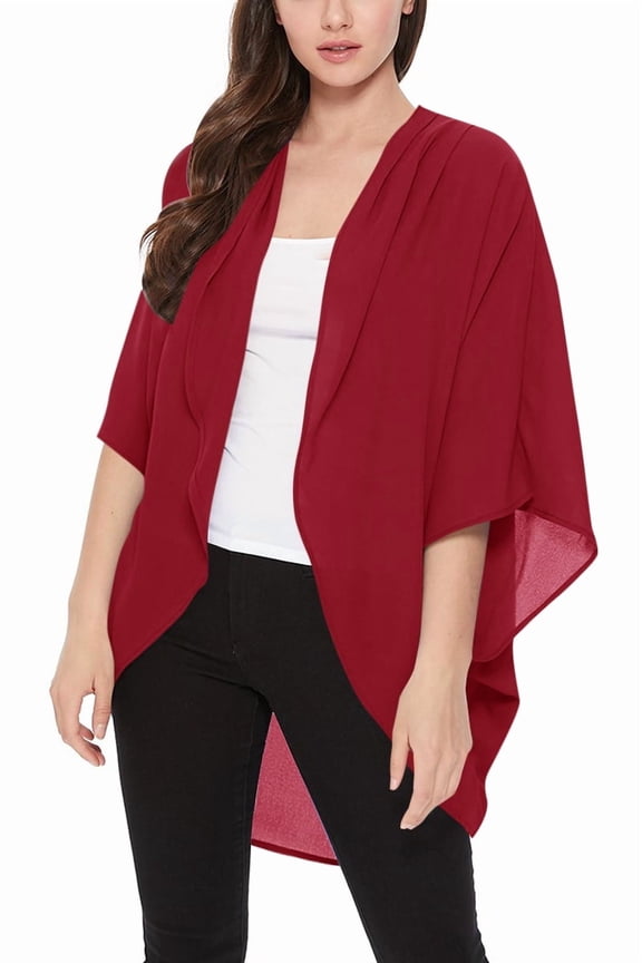 Women's Loose Fit 3/4 Sleeves Kimono Style Cover Up Solid Cardigan S-3XL