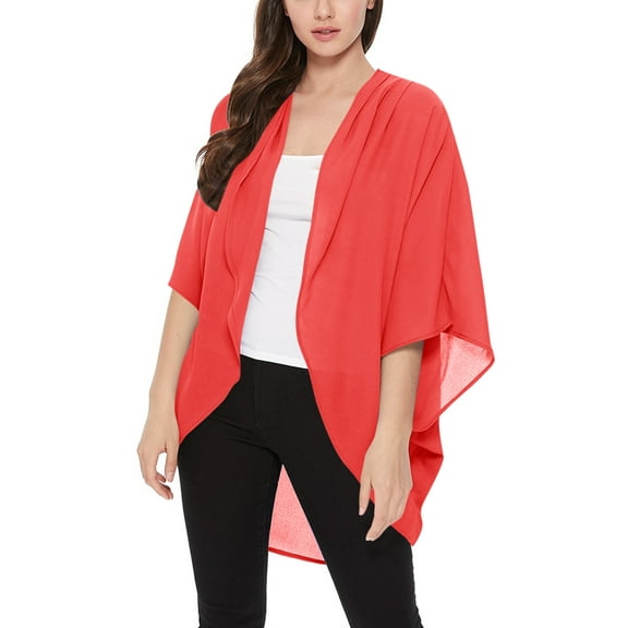 Women's Loose Fit 3/4 Sleeves Kimono Style Cover Up Solid Cardigan S-3XL