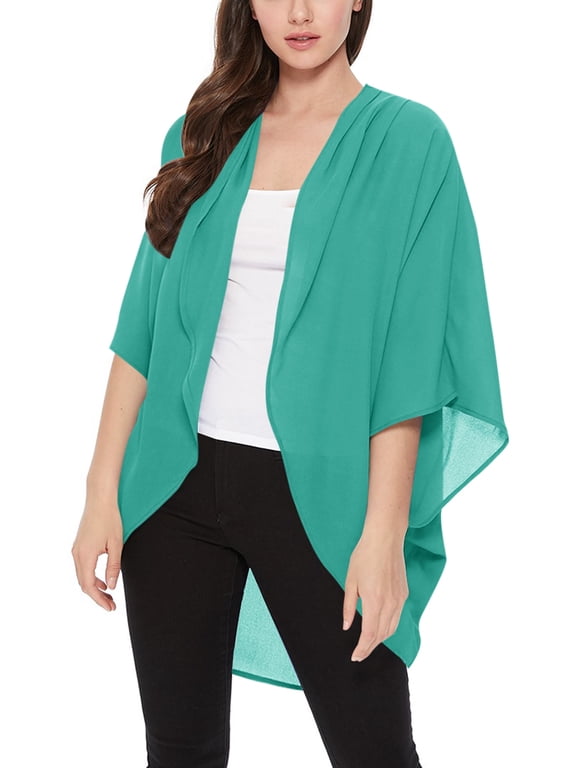 Women's Loose Fit 3/4 Sleeves Kimono Style Cover Up Solid Cardigan S-3XL