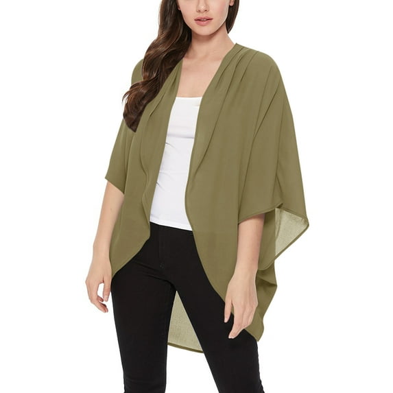 Women's Loose Fit 3/4 Sleeves Kimono Style Cover Up Solid Cardigan S-3XL