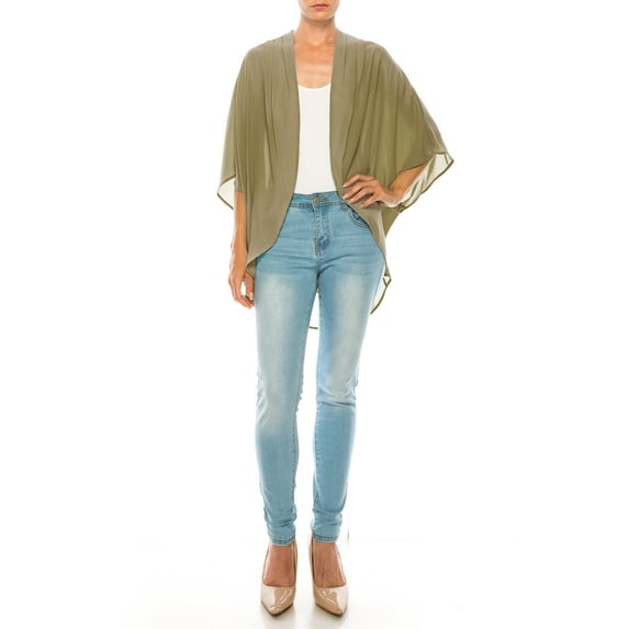 MOA Collection Women's Loose Fit 3/4 Sleeves Kimono Style Cover Up Solid Cardigan