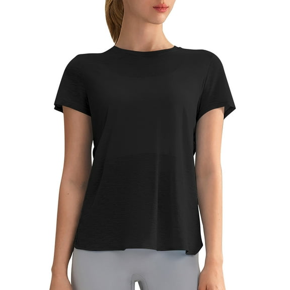 Women's Loose Fit Back Cutout T-Shirt - Round Neck, Short Sleeve, Polyester for Yoga/Sports (S-XL Sizes)