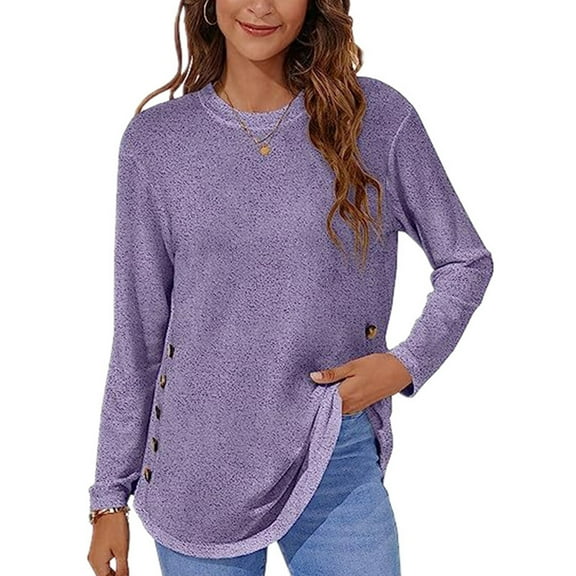 Women's Loose Fit Casual Buttoned Round Neck Long Sleeve Tee Stylish & Comfortable Daily Wear Womens Hiking Shirts Top Striped Womens Shirt Athletic T Shirt Women Women Long Sleeve Shirts Long Sleeve